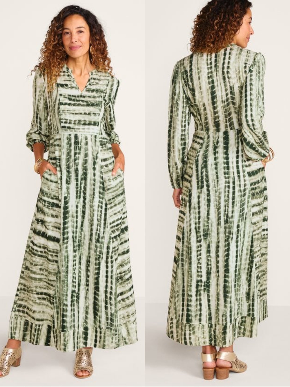 Soft Surroundings Dress Womens PS Green Tie Dye Rayon Pockets Boho Coastal